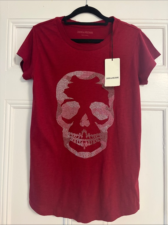 Zadig & Voltaire Tops - Zadig & Voltaire Burgundy Tee with Crystal Skull